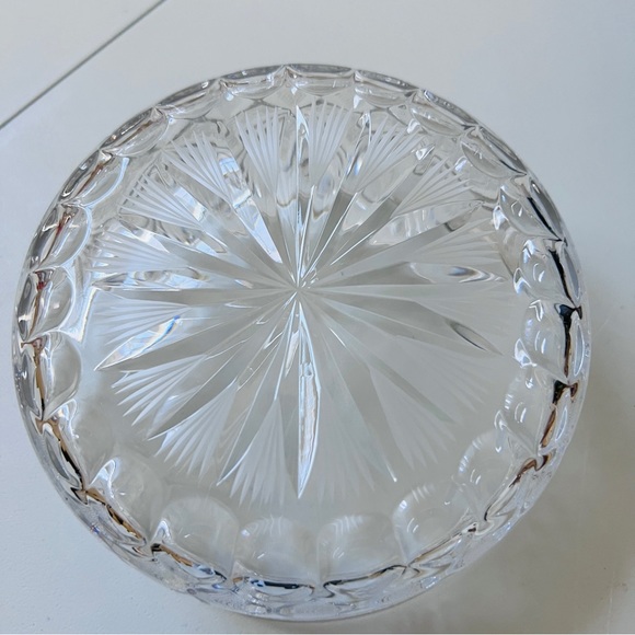 Vintage Lead Cut Crystal Heavy Bon Bon Candy Box Dish 2 Pc Clear with Etching - Picture 8 of 14